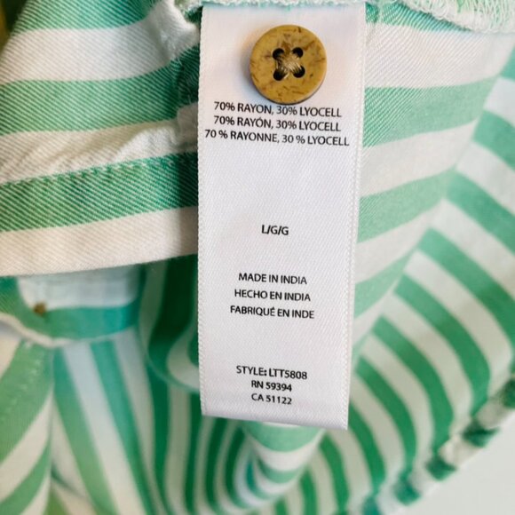 BeachLunchLounge Green White Casual Flowy Boxy Button Down Beach Shirt | Large - Picture 3 of 6
